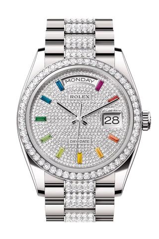 Rolex Day-Date 36 Diamond Paved Diamond Dial Diamond Bezel White Gold Diamond President Watch 128349RBR