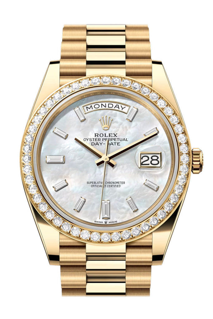 Rolex Day Date 40 White Mop Diamond Dial Bezel Yellow Gold President Bracelet 228348Rbr Watch