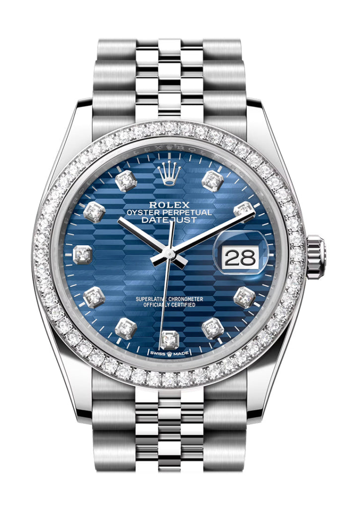 Rolex Datejust 36 Blue Fluted Motif Diamond Dial Bezel Jubilee Watch 126284Rbr 126284Rbr-0049