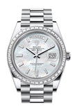 Rolex Day Date 40 White MOP Diamond Dial Diamond Bezel Platinum President Bracelet 228396TBR