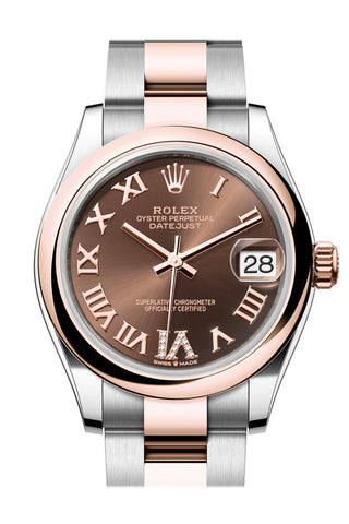 Rolex Datejust 31 Chocolate Roman Diamond Set On 6 Dial Rose Gold Steel Ladies Watch 278241