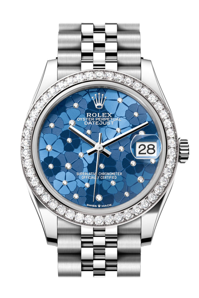 Rolex Datejust 31 Azzurro Blue Floral Motif Diamond Dial Jubilee Ladies Watch 278384Rbr