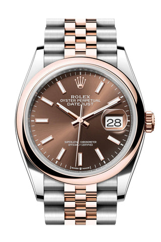 Rolex Datejust 36 Chocolate Dial Dome Rose Gold Two Tone Jubilee Watch 126201