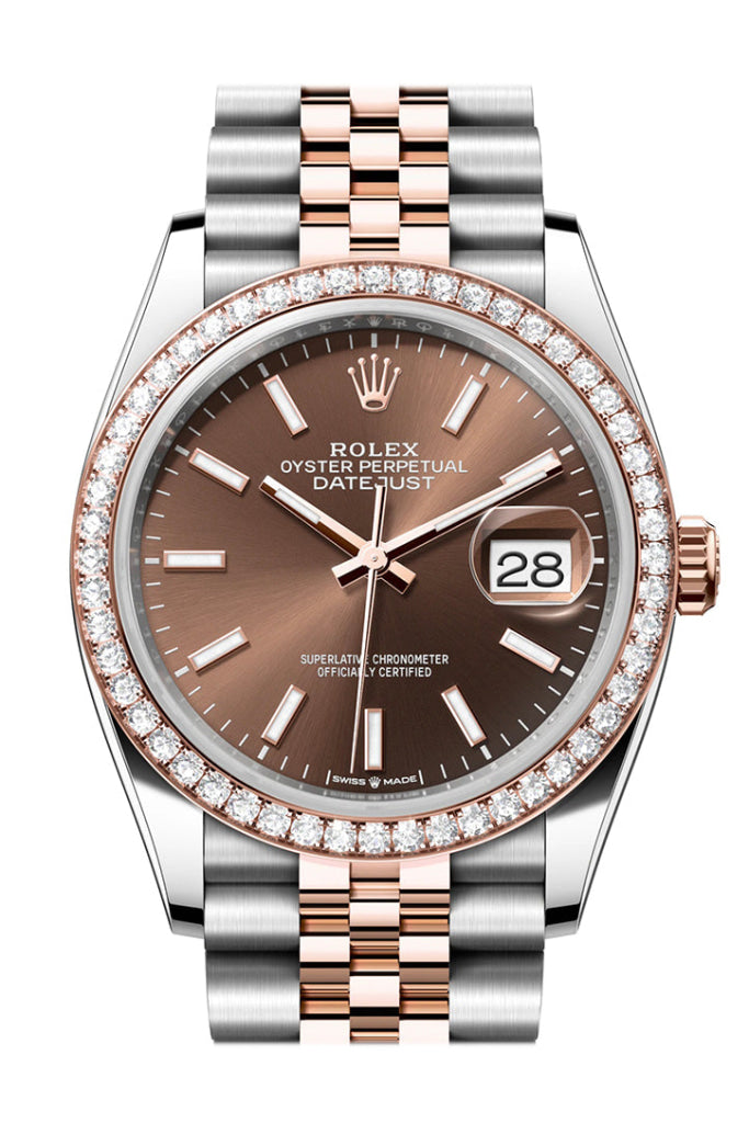 Rolex Datejust 36 Chocolate Dial Diamond Bezel Rose Gold Two Tone Jubilee Watch 126281RBR 126281 NP