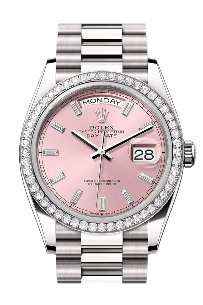 Rolex Day Date 40 Pink Diamond Dial Bezel White Gold President Bracelet 128349Rbr Watch