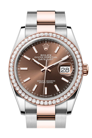 Rolex Datejust 36 Chocolate Dial Diamond Bezel Rose Gold Two Tone Watch 126281Rbr