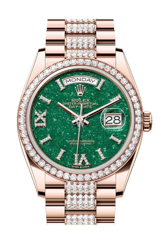 Rolex Day-Date 36 Green Aventurine Dial Diamond Bezel 18K Everose Gold Diamond President Watch 128345RBR