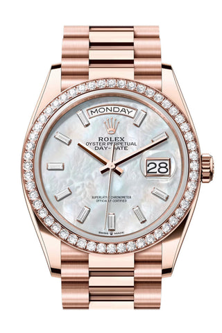 Rolex Day Date 40 White Mop Diamond Dial Bezel Rose Gold President Bracelet 128345Rbr Watch