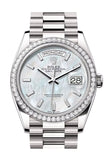 Rolex Day Date 40 White MOP Diamond Dial Diamond Bezel White Gold President Bracelet 128349RBR