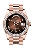 Rolex Day Date 40 Brown Ombre Roman Dial Diamond Bezel Rose Gold President Bracelet 128345RBR