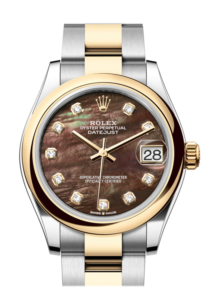 Rolex Datejust 31 Black Mother Of Pearl Diamond Dial Yellow Gold Steel Ladies Watch 278243