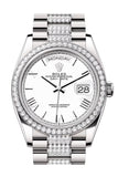 Rolex Day Date 40 White Roman Dial Diamond Bezel White Gold President Diamond Bracelet 128349RBR