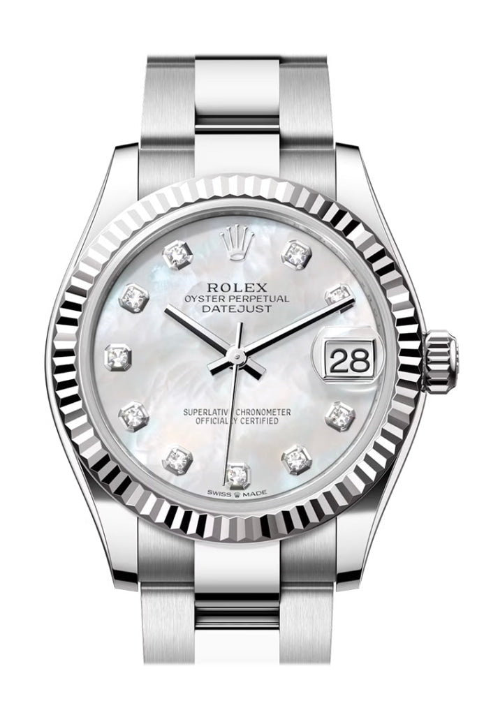 Rolex Datejust 31 Mother Of Pearl Diamond Dial Fluted Bezel Ladies Watch 278274 278274-0005