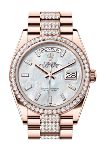 Rolex Day Date 40 White Mop Diamond Dial Bezel Rose Gold President Bracelet 128345 Watch