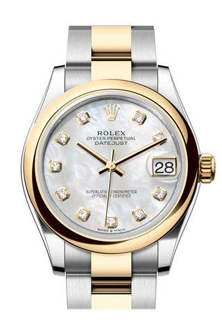 Rolex Datejust 31 White Mother Of Pearl Diamond Dial Yellow Gold Steel Ladies Watch 278243