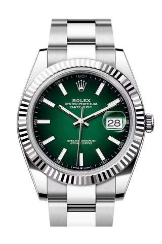 Rolex Datejust 41 Green Ombre Dial Fluted Bezel White Gold Watch 126334-0033 126334