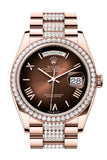 Rolex Day Date 40 Brown Ombre Roman Dial Diamond Bezel Rose Gold President Diamond Bracelet 128345RBR