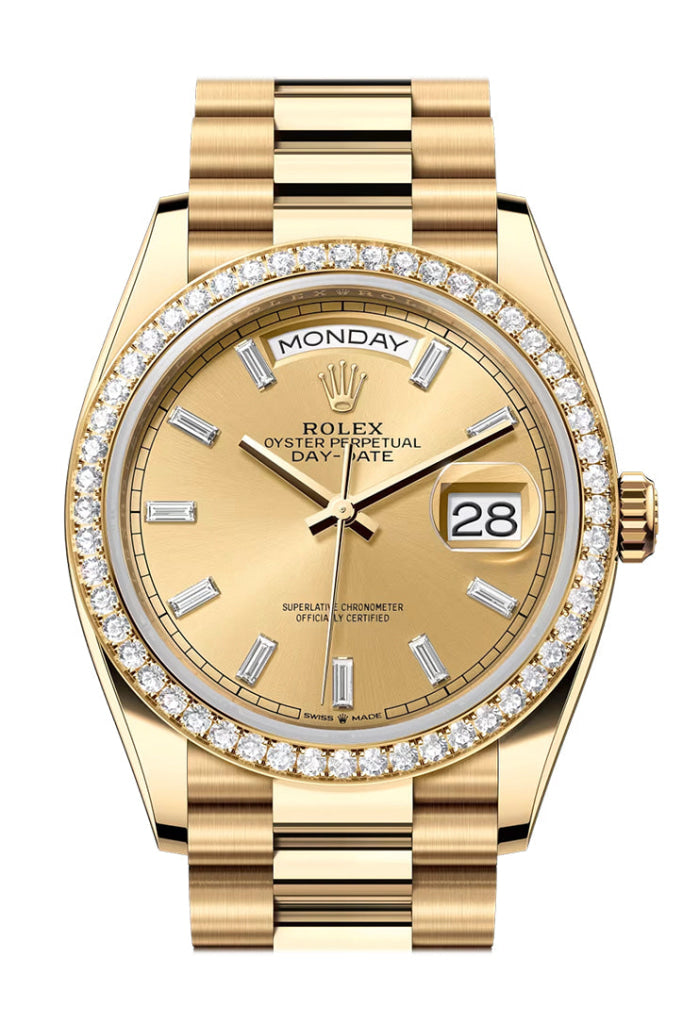 Rolex Day Date 40 Champagne Diamond Dial Bezel Yellow Gold President Bracelet 128348Rbr Watch