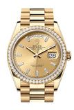 Rolex Day Date 40 Champagne Diamond Dial Diamond Bezel Yellow Gold President Bracelet 128348RBR