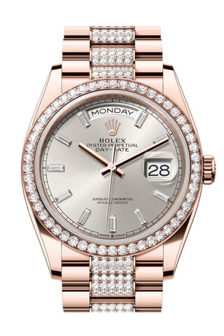 Rolex Day Date 40 Silver Diamond Set Dial Bezel Rose Gold President Bracelet 128345Rbr Watch