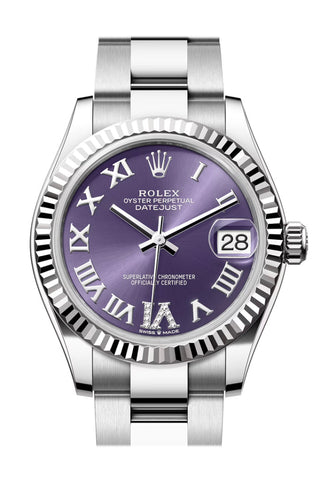 Rolex Datejust 31 Purple Roman Diamond On 6 Dial Fluted Bezel Ladies Watch 278274 278274-0025