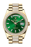 Rolex Day Date 40 Bright Green Diamond Set Dial Diamond Bezel Yellow Gold President Diamond Bracelet 128348RBR