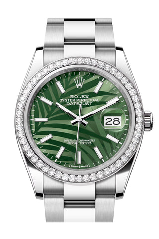 Rolex Datejust 36 Green Palm Motif Dial Diamond Bezel Watch 126284Rbr 126284Rbr-0040