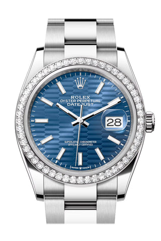 Rolex Datejust 36 Blue Fluted Motif Dial Diamond Bezel Watch 126284Rbr 126284Rbr-0042