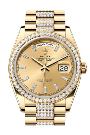 Rolex Day Date 40 Champagne Diamond Dial Diamond Bezel Yellow Gold President Diamond Bracelet 128348RBR