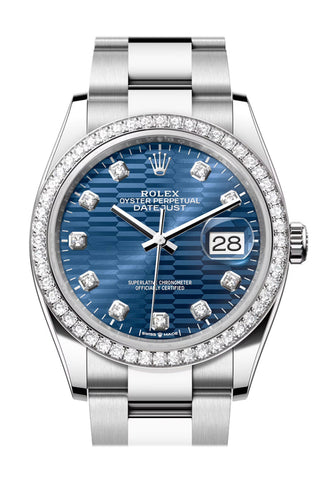 Rolex Datejust 36 Blue Fluted Motif Diamond Dial Bezel Watch 126284Rbr 126284Rbr-0050