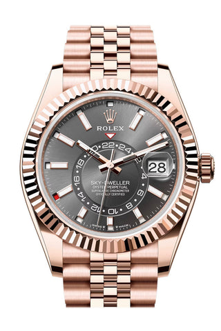 Rolex Sky Dweller Slate Dial Fluted Bezel Rose Gold Jubilee Bracelet 336935