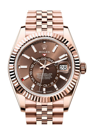 Rolex Sky Dweller Chocolate Dial Fluted Bezel Rose Gold Jubilee Bracelet 336935