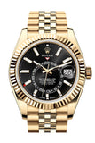 Rolex Sky Dweller Black Dial Fluted Bezel Yellow Gold Jubilee Bracelet 336938