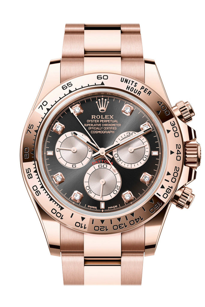 Rolex Daytona 40 Bright Black And Sundust Diamond Dial Rose Gold Mens Watch 126505