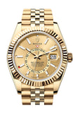 Rolex Sky Dweller Champagne Dial Fluted Bezel Yellow Gold Jubilee Bracelet 336938