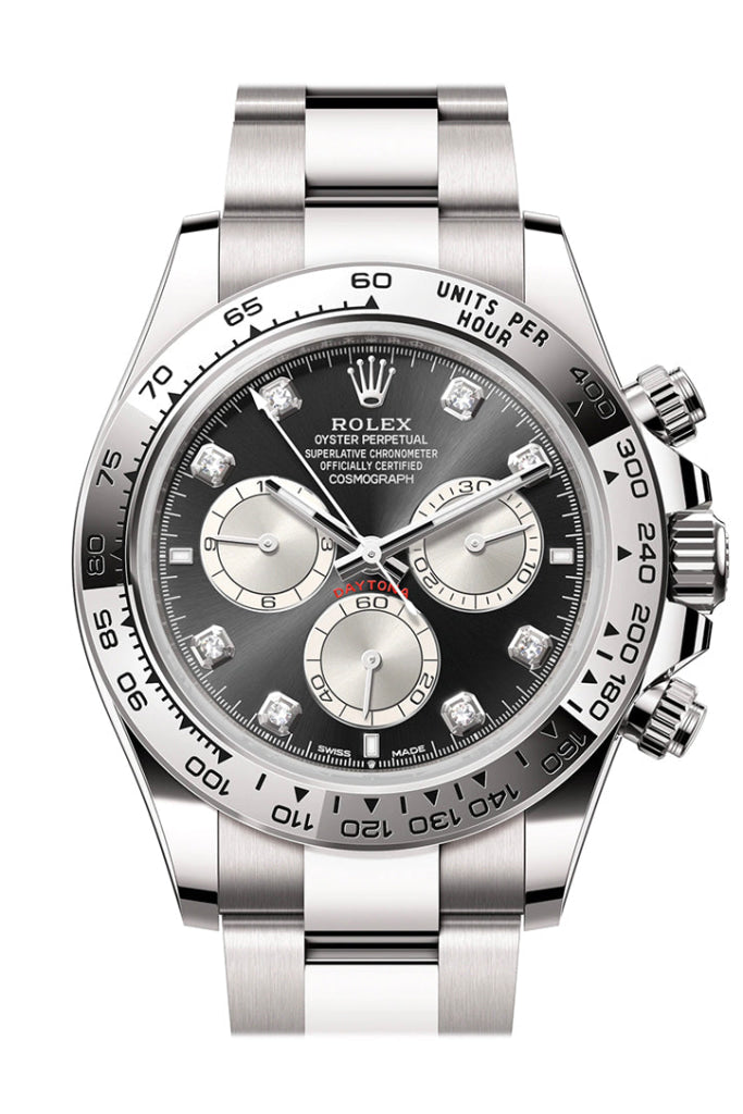 Rolex Daytona 40 Bright Black And Steel Diamond Dial White Gold Mens Watch 126509