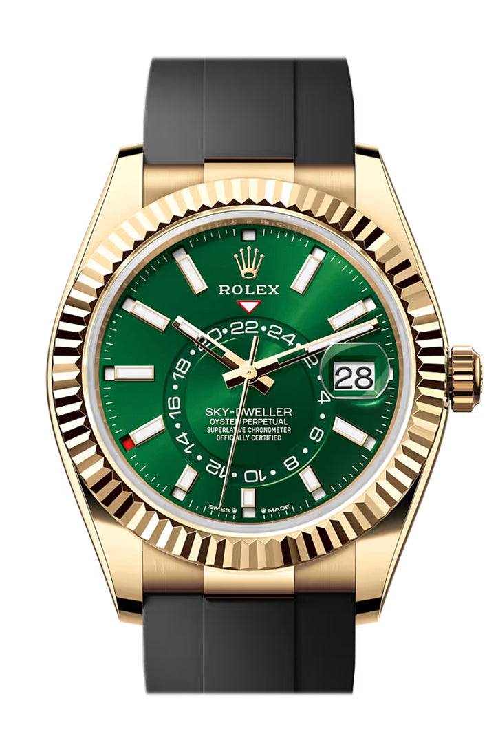 Rolex Sky Dweller 42 Bright Green Dial Yellow Gold Mens Watch 336238