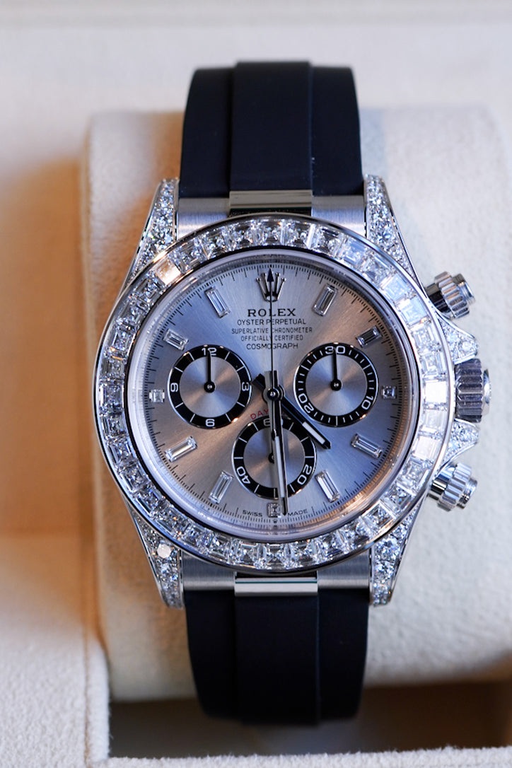 Rolex Daytona Silver bagguet Diamond Dial Diamond Bezel Oysterflex Bracelet Bracelet 126539TBR