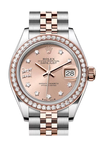 Rolex 279381RBR-0027 Datejust 28 Rose Star Pave Roman 9 Dial  Diamond Bezel Rose Gold and Steel Jubilee Bracelet