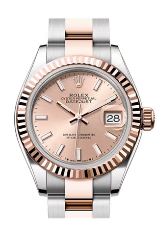 Rolex 279171 Datejust 28 Rose Dial Fluted Bezel Rose Gold Steel Oyster Bracelet