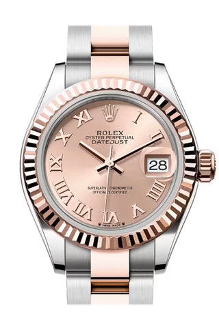 Rolex 279171 Datejust 28 Rose Roman Dial FlutedBezel Rose Gold Steel Oyster Bracelet