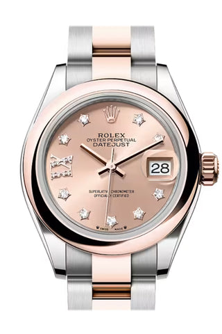 Rolex 279161 Datejust 28 Rose Star Pave Roman 9 Dial Smooth Bezel Rose Gold Star Oyster Bracelet