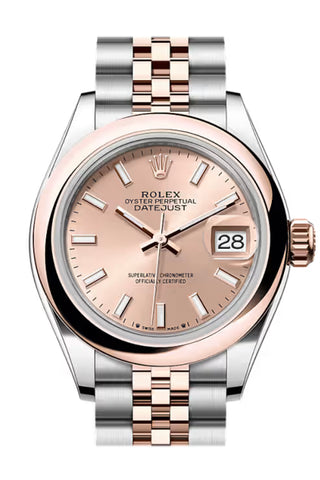 Rolex 279161 Datejust 28 Aubergine Diamond Dial Smooth Bezel Rose Gold Steel Jubilee Bracelet