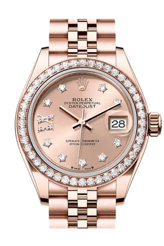 Rolex 279135RBR-0030 Datejust 28 Rose Star Pave Roman 9 Dial Diamond Bezel Rose Gold Jubilee Bracelet