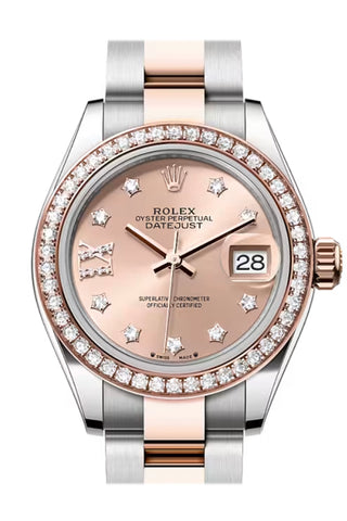 Rolex 279381RBR Datejust 28 Rose Star Pave Roman 9 Dial Diamond Bezel Rose Gold Steel Oyster Bracelet