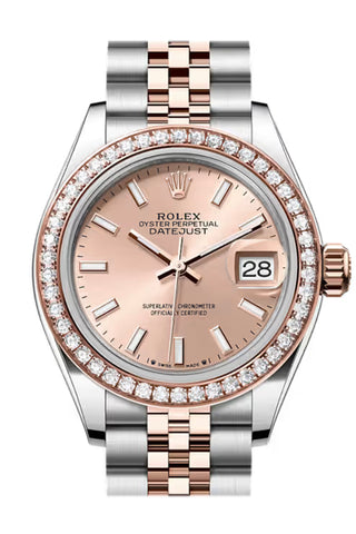 Rolex 279381RBR Datejust 28 Rose Dial Diamond Bezel Rose Gold Steel Jubilee Bracelet