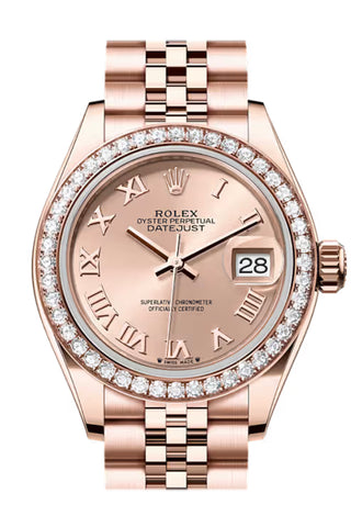 Rolex 279135RBR Datejust 28 Rose Roman Dial Diamond Bezel Rose Gold Jubilee Bracelet