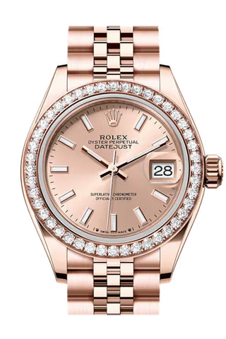 Rolex 279135RBR Datejust 28 Rose Dial Diamond Bezel Rose Gold Jubilee Bracelet