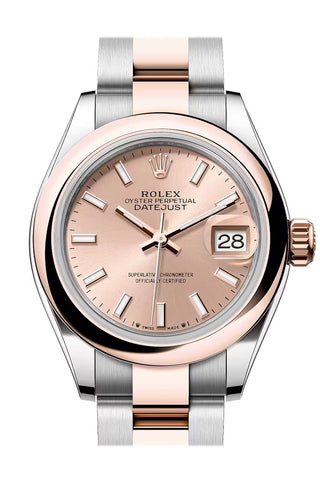 Rolex 279161 Datejust 28 Rose Dial Smooth Bezel Rose Gold Steel Oyster Bracelet