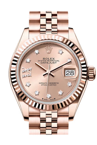 Rolex 279175 Datejust 28 Rose Star Pave Roman 9 Dial Fluted Bezel Rose Gold Jubilee Bracelet